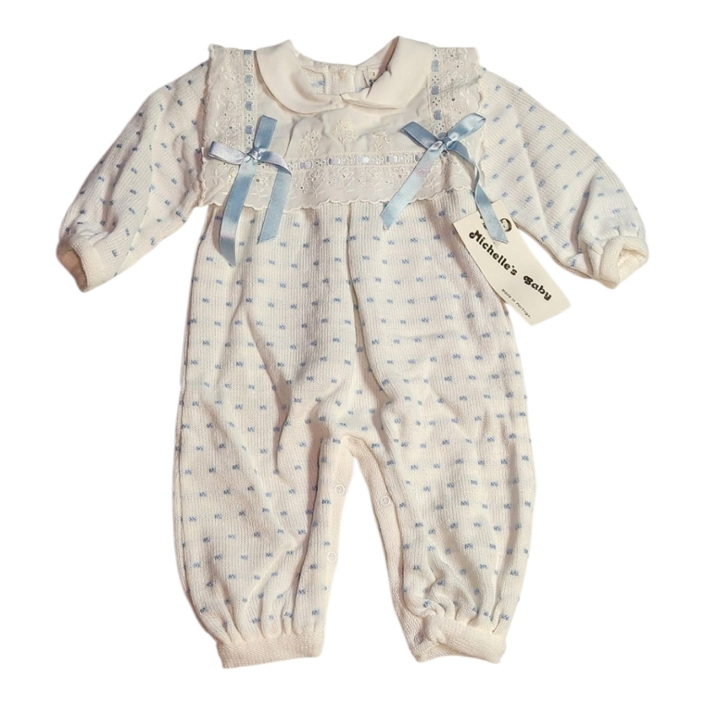NWT Vintage 1980s White & Blue Sweater Baby One Piece SEE MEASUREMENTS